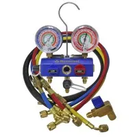 Mastercool 57461 [57461] 3-Way Ball Valve Manifold Set with 2 1/2" Gauges & 60" Hoses (3-1/4" RBY, 3/8" Blk)