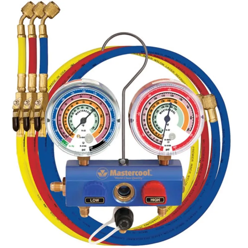 Mastercool 59661 [59661] R410A/R22/R404A 3/8" Ball Valve 2-Way Manifold Set w/ 3-60"(152cm) 1/4" SAE Hoses