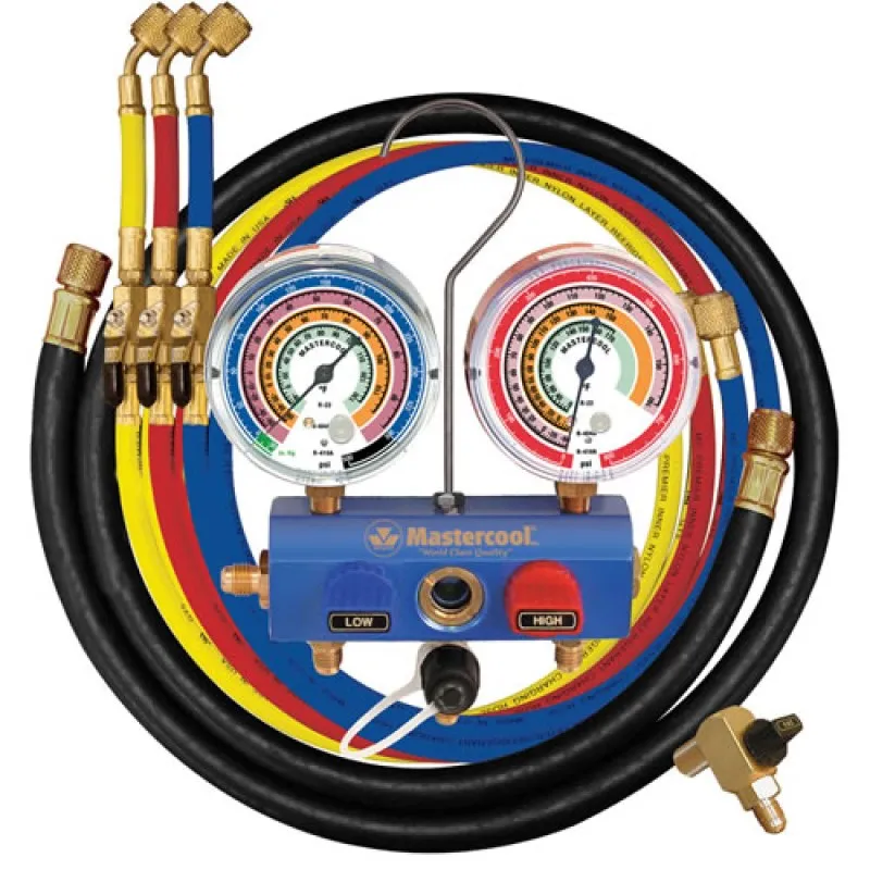Mastercool 59672 [59672] R410A/R22/R404A 3/8" Ball Valve 2-Way Manifold Set w/ 3-72"(183cm) 1/4" SAE Hoses