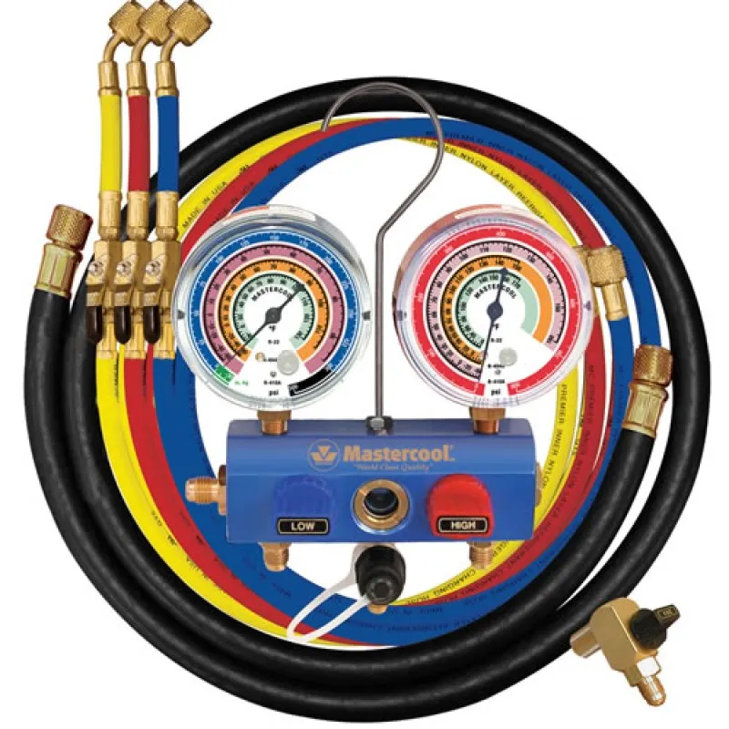 Mastercool 59872 [59872] R410A/R22/R404A 3/8" Ball Valve 2-Way Manifold Set w/ 3-72"(183cm) 1/4" SAE Hoses