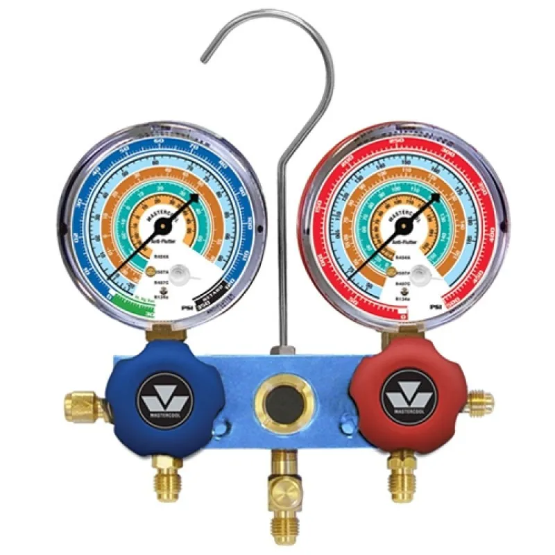 Mastercool 85161-M [85161-M] R134A 2-Way Aluminum Manifold Metric Gauge Set 152cm Hoses Without Couplers 80mm