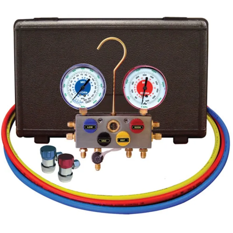 Mastercool 86961 [86961]  R134a 4-Way Manifold 3 1/8" Gauge Set w/ 4-60" Hoses & Manual Couplers