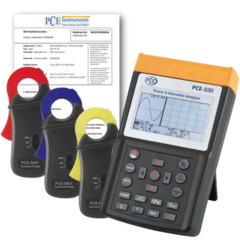 PCE Instruments PCE8301ICA  [PCE-830-1-ICA] Three Phase Power Data Logger Meter w/ 3x PCE-6801 Current Probe (100A) and ISO Calibration Certificate 