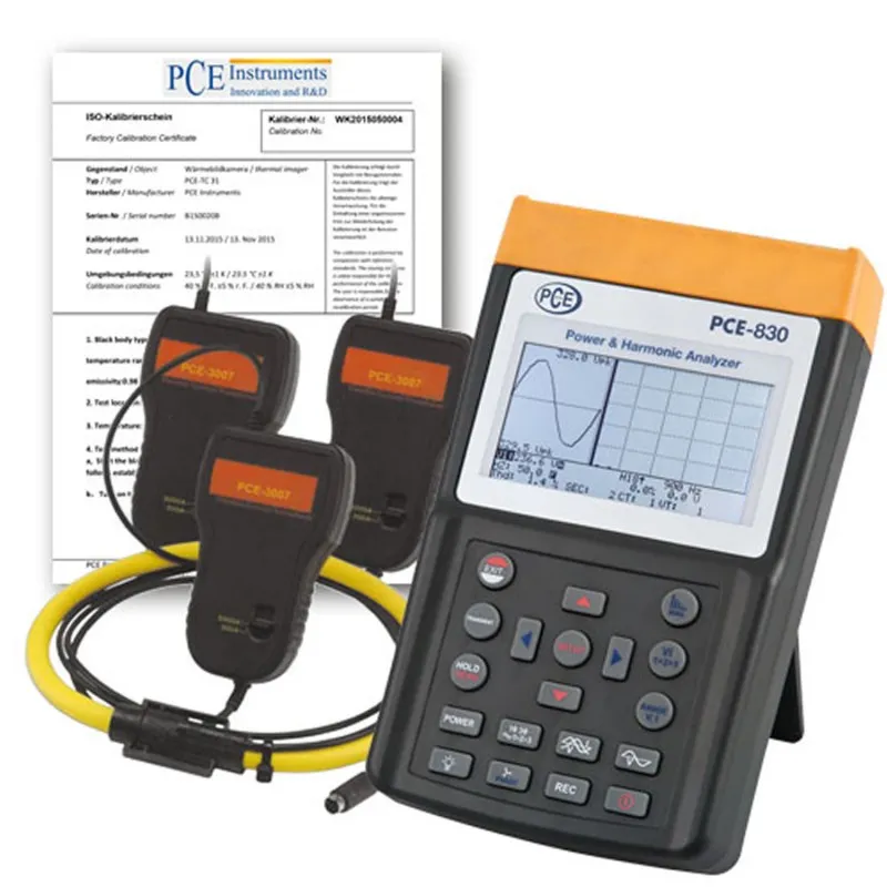 PCE Instruments PCE8303ICA [PCE-830-3-ICA] Three Phase Power Data Logger Meter w/ 3 x PCE-3007 Flexible Current Probe (3000A) and ISO Calibration Certificate