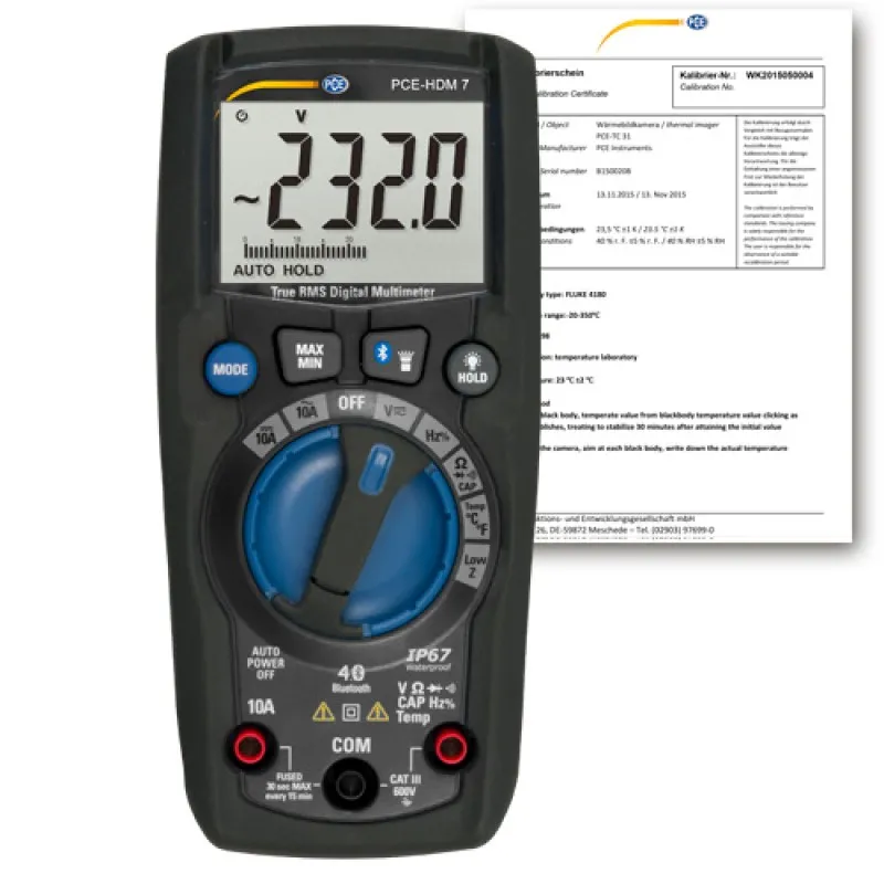 PCE Instruments PCE-HDM 7 [PCE-HDM 7-ICA] Digital Multimeter w/ ISO Calibration Certificate
