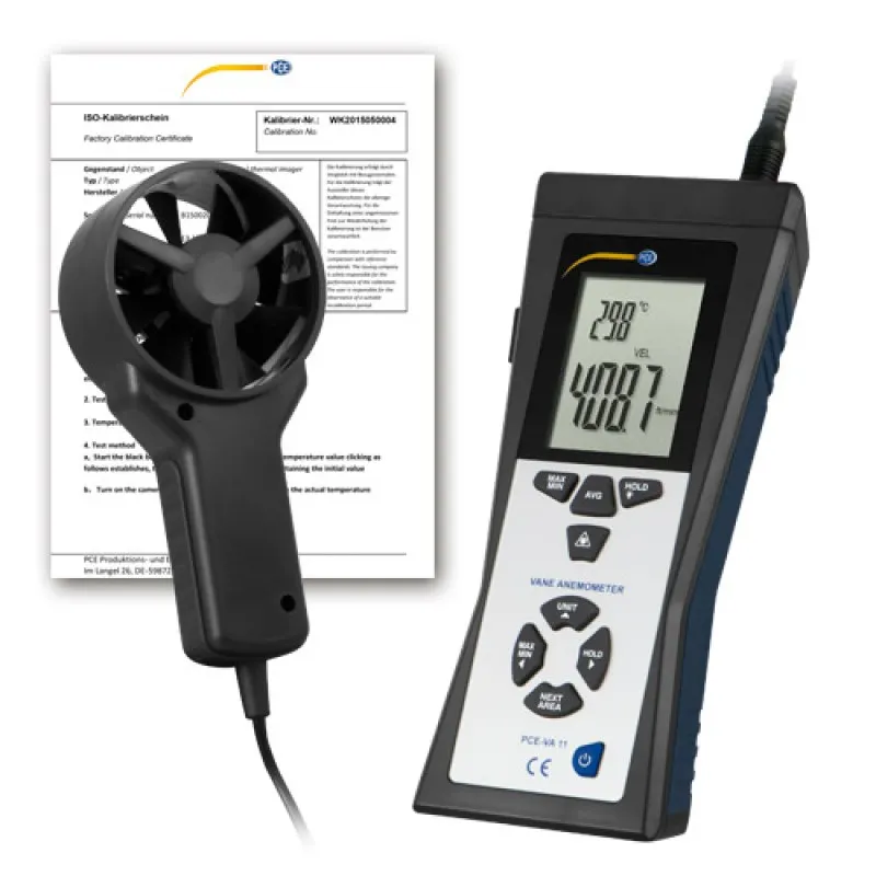 PCE Instruments  PCEVA11ICA [PCE-VA 11-ICA] Air Velocity Meter w/ ISO Calibration Certificate