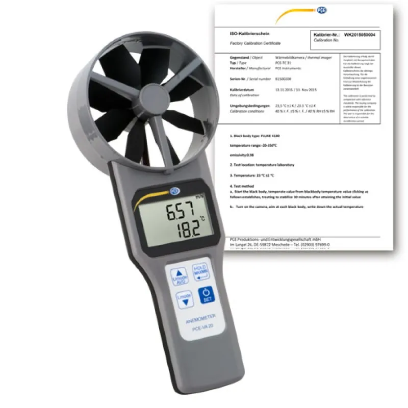 PCE Instruments PCE-VA 20 [PCE-VA 20-ICA] Multifunction Air Velocity Meter w/ ISO Calibration Certificate