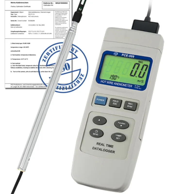 PCE Instruments PCE009 [PCE-009-ICA] Air Velocity Meter w/ ISO Calibration Certificate