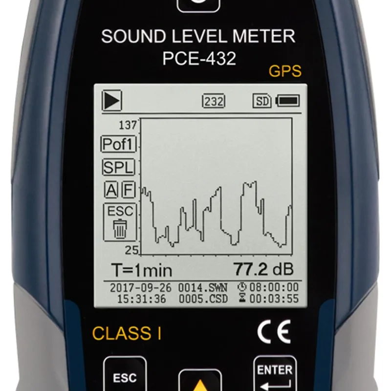 PCE Instruments PCE-432 [PCE-432] Class 1 Data Logging Sound Level Meter w/GPS & ISO 9001 Certificate