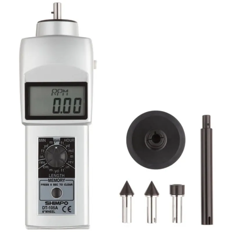Shimpo DT-100A [DT-105A] Digital Contact Tachometer with LCD Display and 6" Circumference Wheel