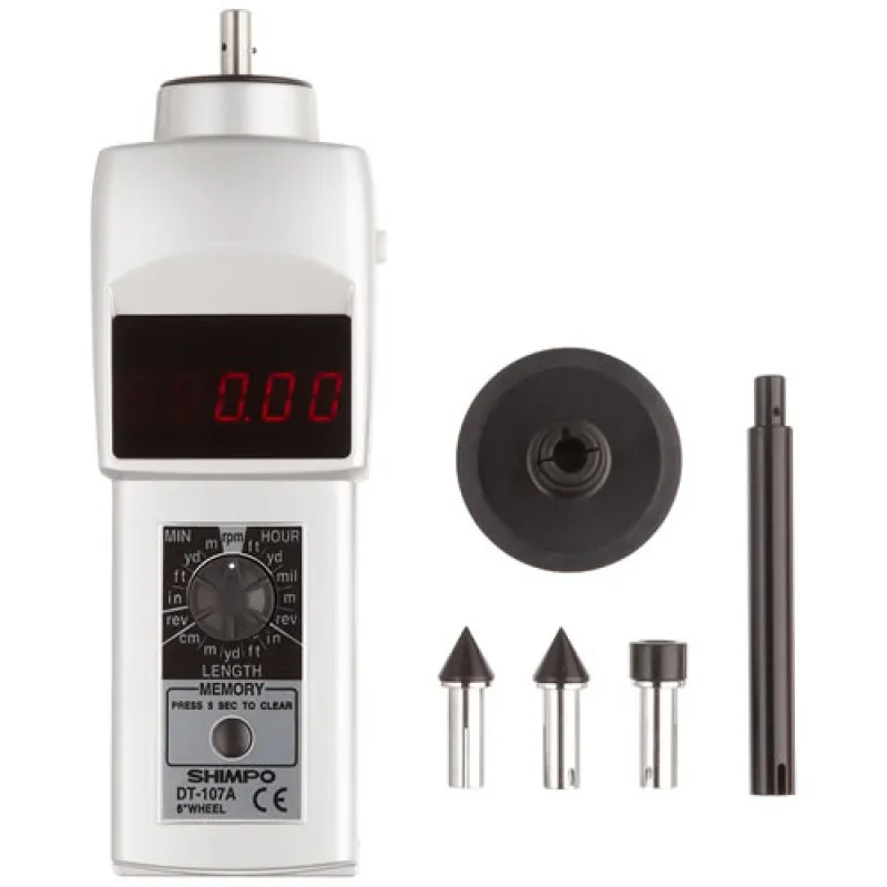 Shimpo DT100A [DT-107A] Digital Contact Tachometer with LED Display and 6" Circumference Wheel