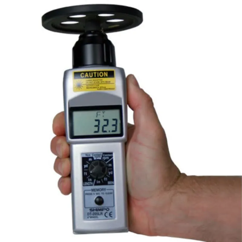 Shimpo DT-200LR [DT-205LR-S12] Contact / Non-Contact Tachometer with LCD Display and 12" Circumference Wheel 