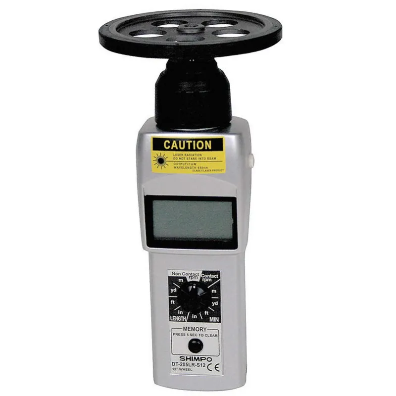 Shimpo DT-200LR [DT-205LR-S12] Contact / Non-Contact Tachometer with LCD Display and 12" Circumference Wheel 