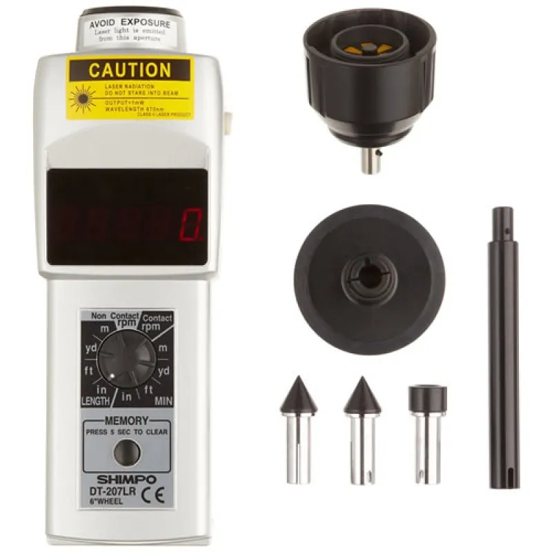 Shimpo DT200LR [DT-207LR] Contact / Non-Contact Tachometer with LED Display and 6" Circumference Wheel