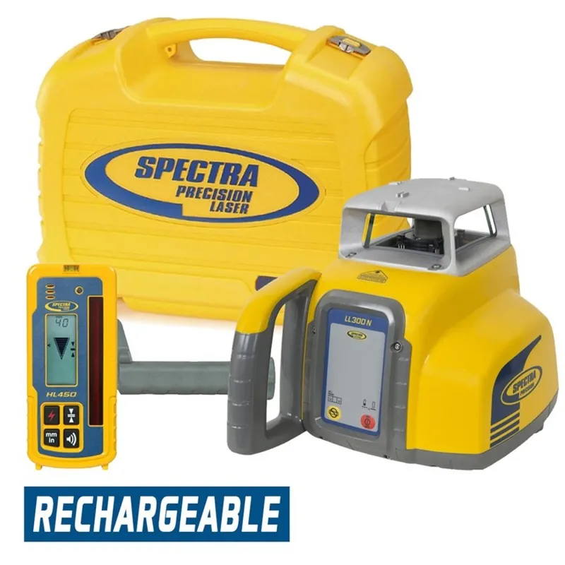 Spectra Precision LL300N [LL300N-4] Laser Level w/ HL450 Receiver And Rechargeable Batteries