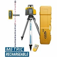 Spectra Precision LL300N [LL300N-6] Laser Level w/ HL450 Receiver, RC601 Rremote Control, Rechargeable Battery, Tripod And Rod (Metric) 