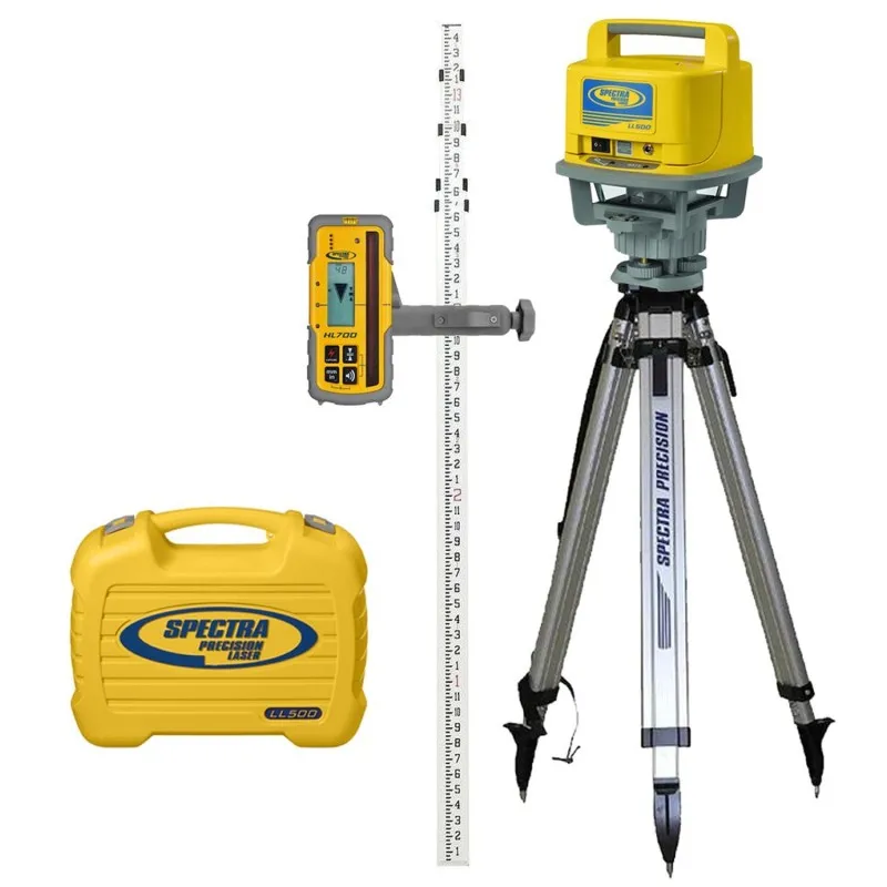 Spectra Precision LL500 [LL500-3] Self-Leveling Laser w/ HL700 Receiver, Alkaline Batteries, Tripod & Rod (Metric)