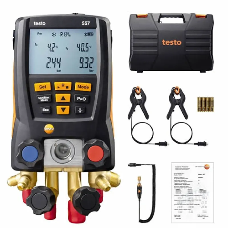 Testo 557 [0563 1557] 4-Valve Digital Manifold Kit with Bluetooth and External Vacuum Gauge