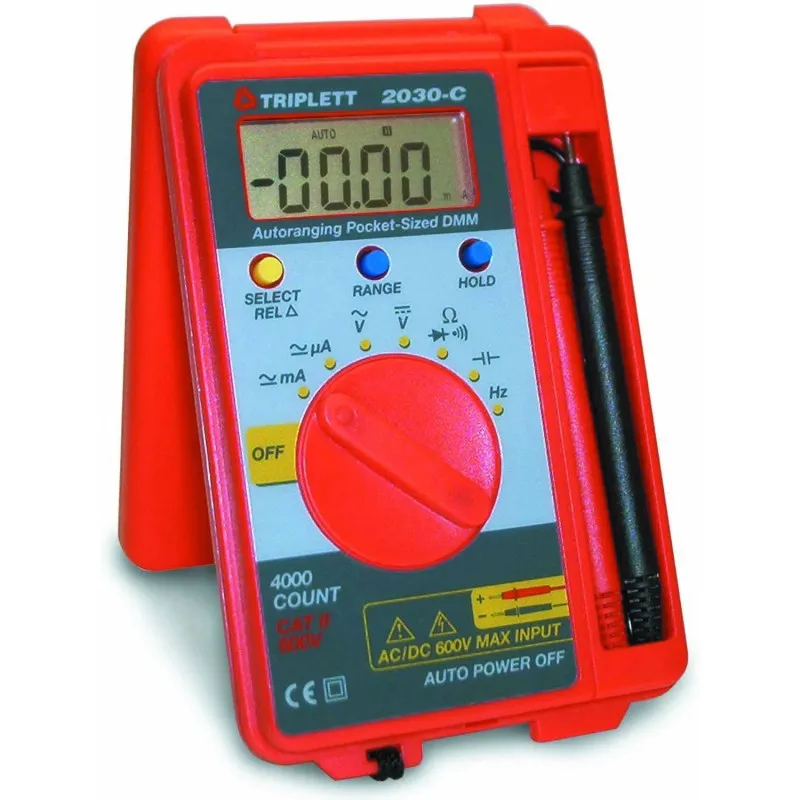 Triplett 2030 [2030-C] Pocket-Sized Auto-Ranging AC/DC Digital Multimeter with Capacitance & Frequency Ranges, CAT II 600V