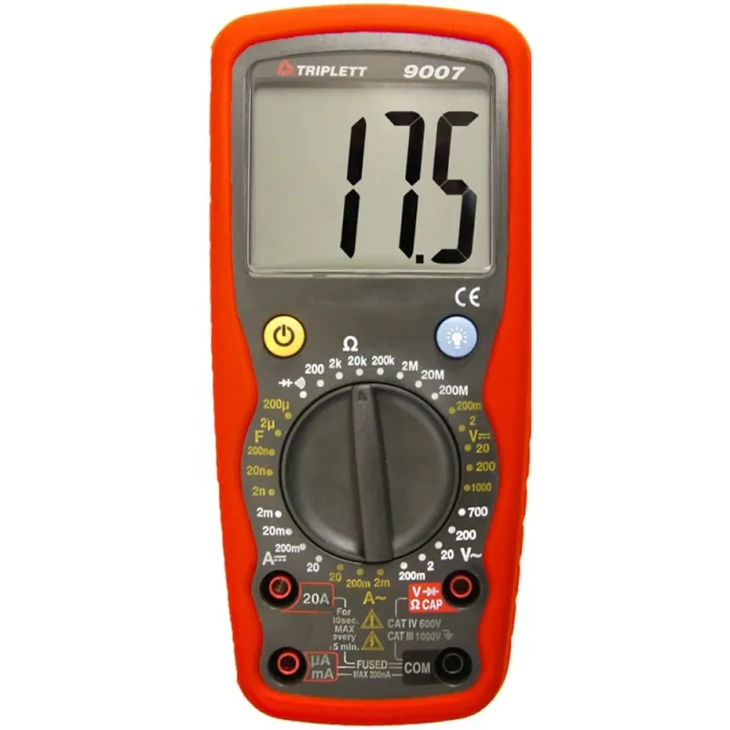Triplett 9007 [9007-A] Industrial AC/DC Digital Multimeter with 30 Measurement Ranges, Backlit Display, CAT IV 600V