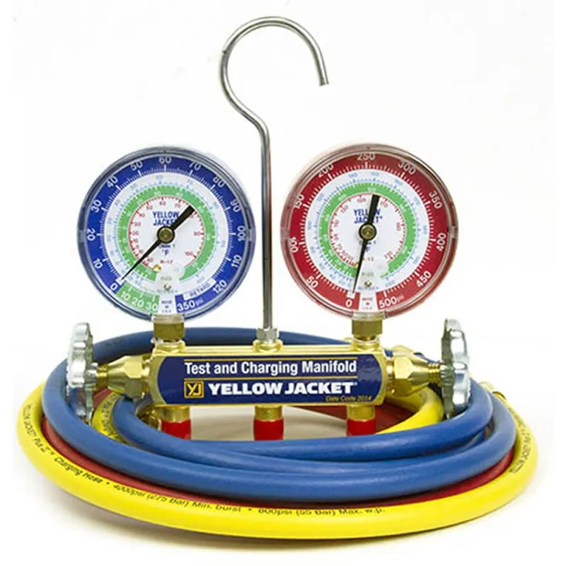 Yellow Jacket 41 [42007] Test and Charging Manifold, 2-Valve, with 60" PLUS II, Standard fittings, (psi °F) R12/22/134a, 3-1/8" Gauges