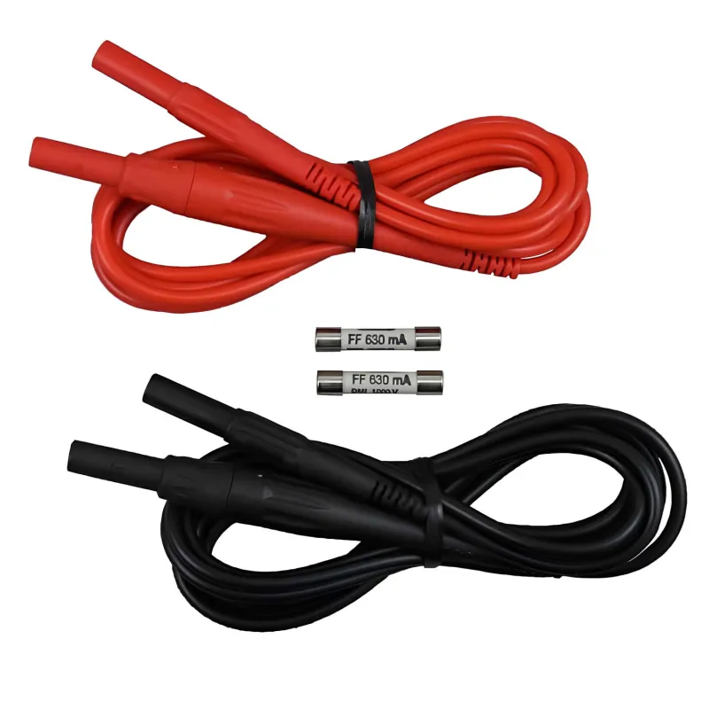 AEMC 2139.74 Set Kabel dengan Sekring dan Kode Warna, dilengkapi Konektor Banana 4 mm, Merah/Hitam, 6,5 kaki