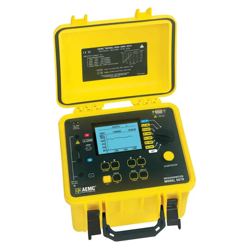 AEMC 5070 [2130.30] Megohmmeter Digital/Grafis dengan Tampilan Grafis dan Digital untuk Hasil Pengujian, 5000 V, 10 TOhm