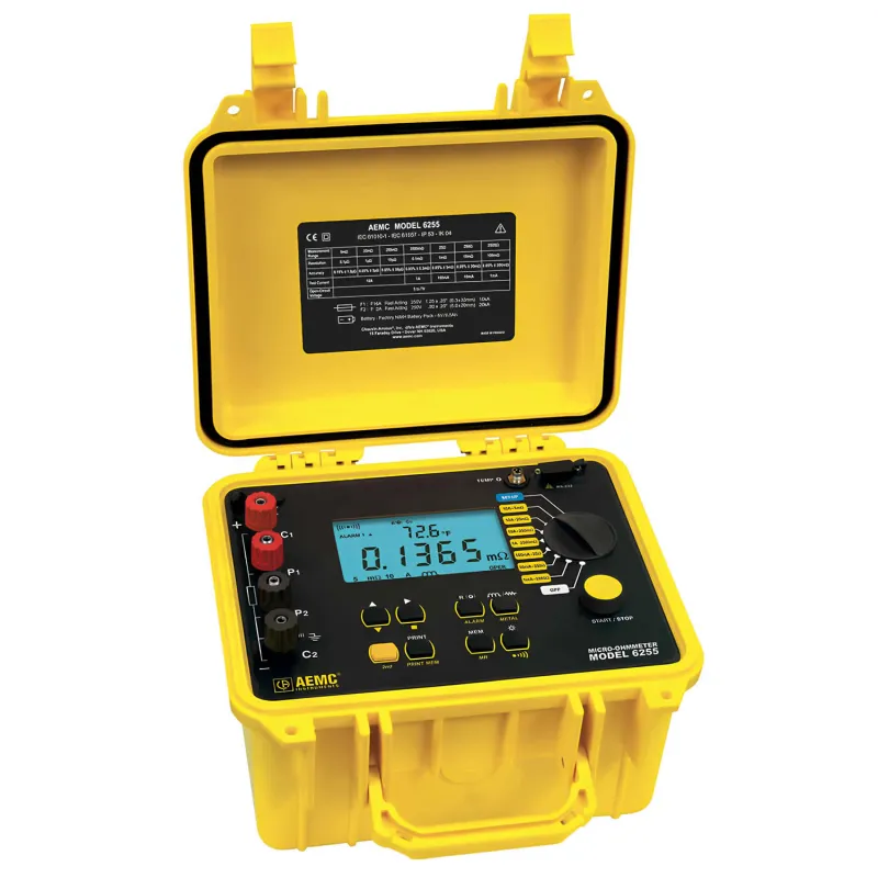 AEMC 6255 [2129.84] Mikro-Ohm meter Digital, 10 A, 5 mOhm hingga 2500 Ohm dengan Klip/Probe Kelvin