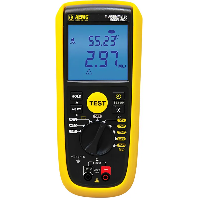 AEMC 6529 [2126.55] Megohmmeter Digital, 50 V, 100 V, 250 V, 500 V, 1000 V, 420 kΩ, V, Pengujian Kontinuitas, Alarm, dan Timer, PI/DAR