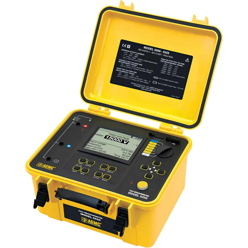 AEMC 6555 [2130.32] Megohmmeter, 15.000 V dengan Tampilan Grafis, Grafik Batang Analog, Lampu Latar, Alarm, dan Fungsi Pengatur Waktu