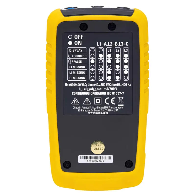 AEMC 6612 [2121.91] Alat Pengukur Rotasi Fase untuk Sistem 3-Fase, Bertenaga Jaringan, 15 hingga 400 Hz