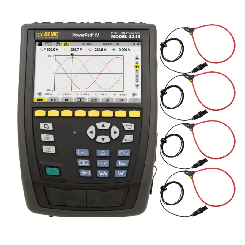 AEMC 8345 [2136.36] Alat Analisis Kualitas Daya Tiga Fasa, Kelas A dengan Empat Sensor MA194-24-BK