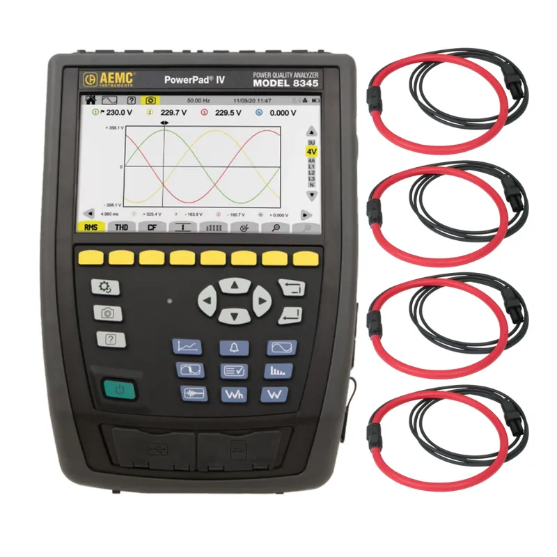AEMC 8345 [2136.37] Alat Analisis Kualitas Daya Tiga Fasa, Kelas A dengan Empat Sensor 193-24-BK