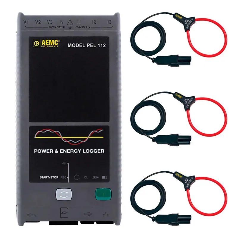 Kit AEMC PEL 112 Kit [2137.53] Alat Perekam Daya dan Energi Tanpa Layar, Dilengkapi Tiga Sensor MA193-10-BK