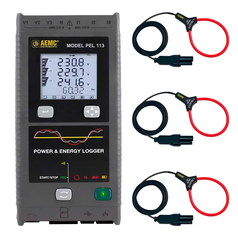 AEMC PEL 113 [2137.54] Alat Perekam Daya dan Energi 3-Fasa dengan Layar LCD dan 3 buah Sensor MiniFlex MA193-10-BK