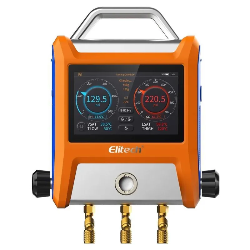 Elitech EMG-20V Intelligent HVAC Digital Manifold 2 Valves with 5” Smart Touch Screen