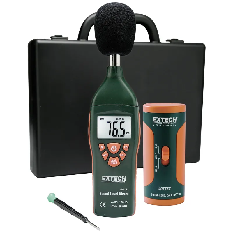 Extech 407732 [407732-KIT] Digital Sound Level Meter Kit with 94dB Sound Calibrator and Carrying Case