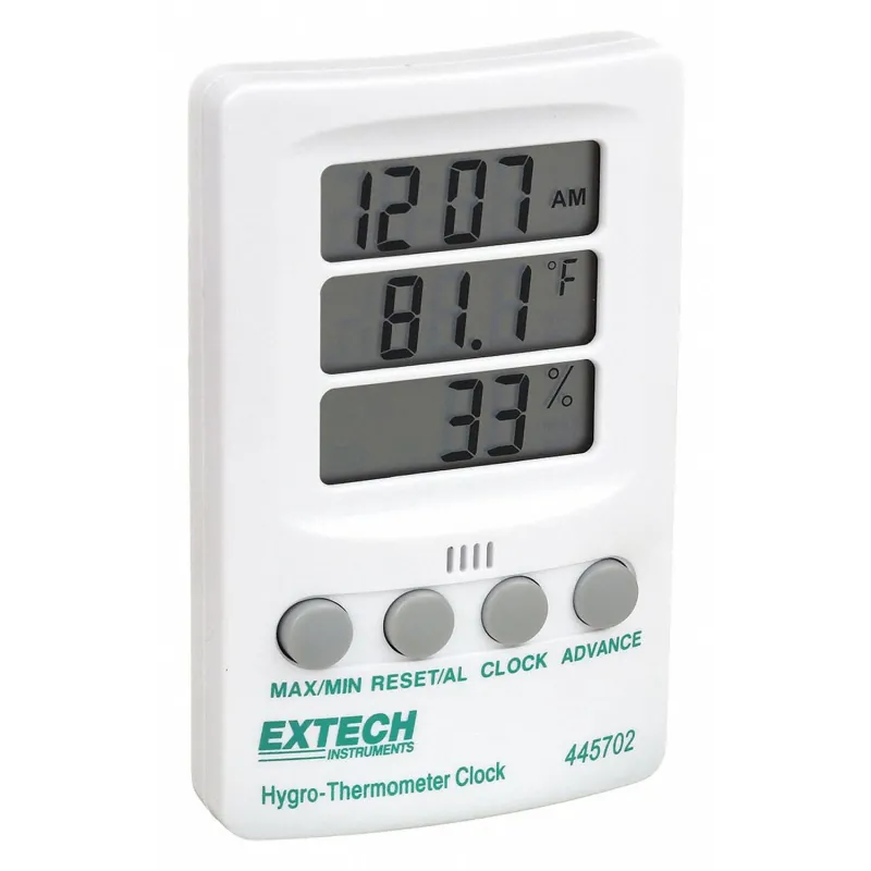 Extech 445702 Hygro-Thermometer Clock, 10 to 85% /  14 to 140°F (-10 to 60°C)