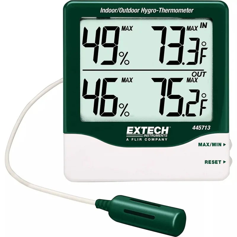 Extech 445713 Big Digit Indoor/Outdoor Hygro-Thermometer, 10 to 99% RH / 14 to 140°F (-10 to 60°C)