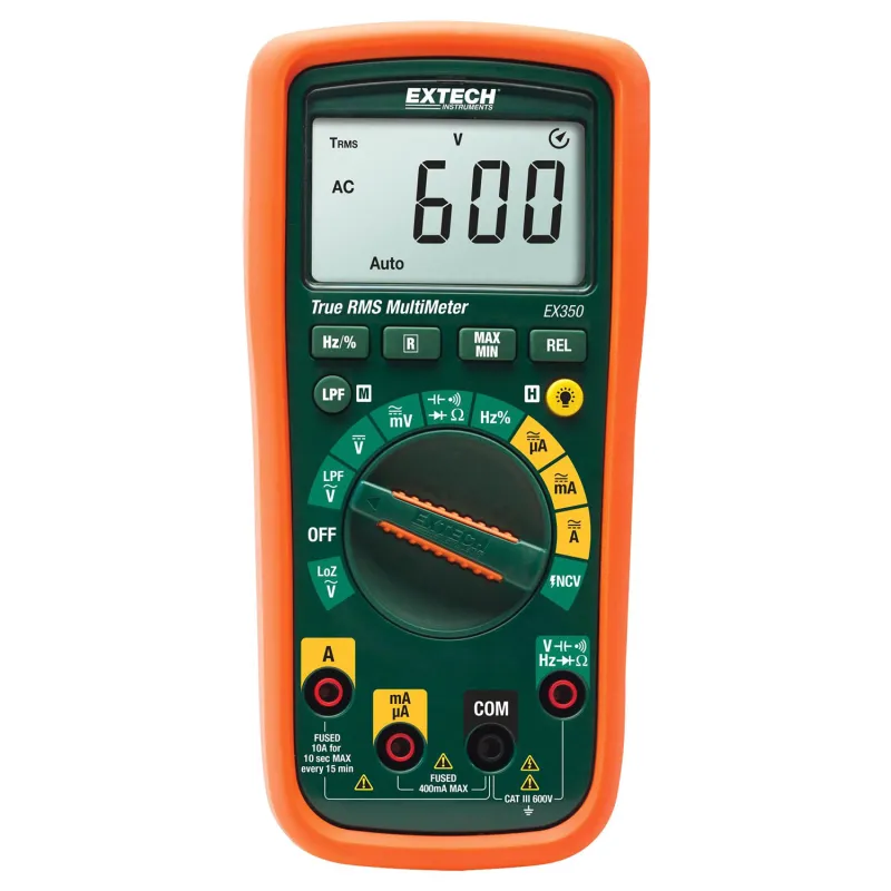 Extech EX350 True-RMS Digital Multimeter, 600VAC/DC, 10AAC/DC w/Non-Contact Voltage Detector