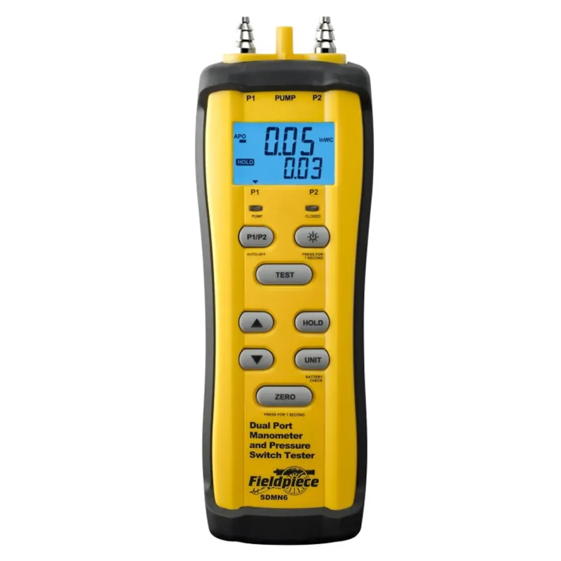 Fieldpiece SDMN6 Dual-Port Handheld Manometer and Pressure Switch Tester, 60 in. WC