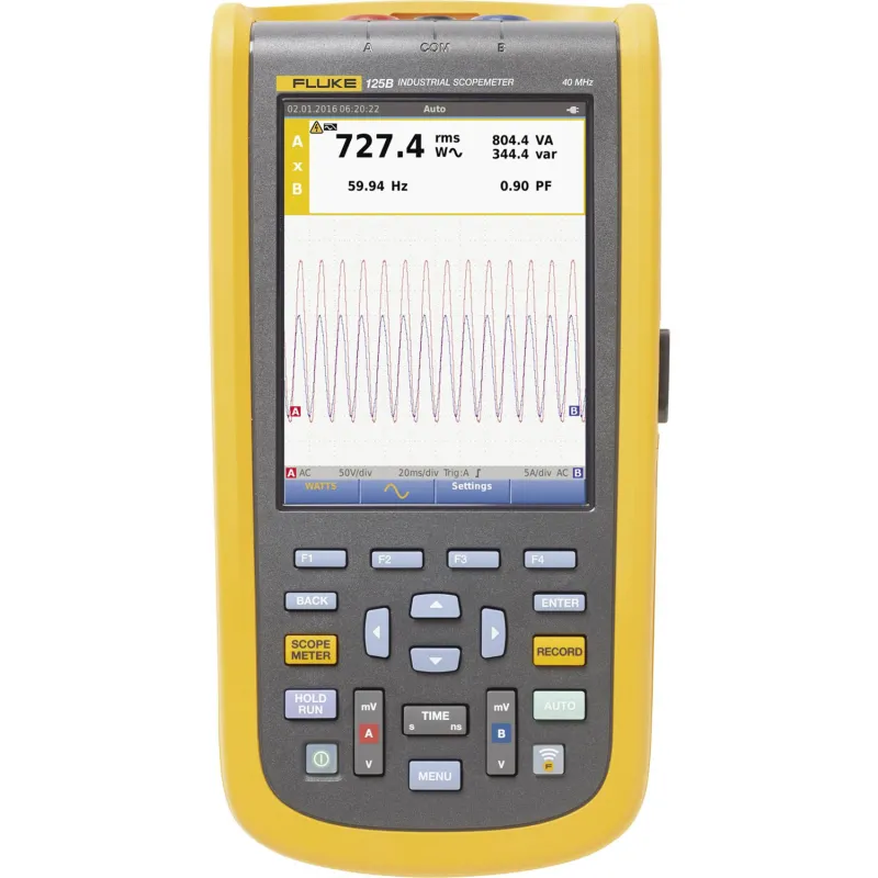 Fluke 125B [FLUKE-125B/NA/S] 40 MHz, 2-Channel, 40 MS/s Industrial ScopeMeter Hand-Held Oscilloscope with Bus Health, Accessories and Fluke Connect Compatibility