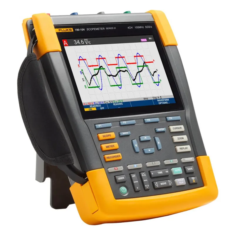 Fluke 190 Series III [FLUKE-190-104-III] 100 MHz, 4-Channel, 1.25 GS/s Handheld ScopeMeter Oscilloscope with Built-in Digital Multimeter and External Input