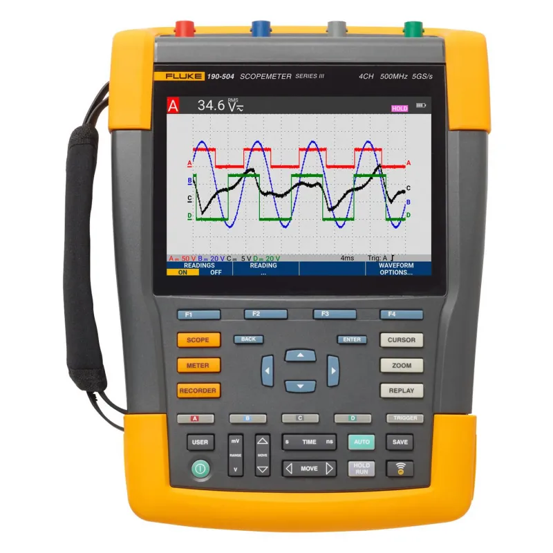 Fluke 190 Series III [FLUKE-190-504-III] 500 MHz, 4-Channel, 5 GS/s Handheld ScopeMeter Oscilloscope with Built-in Digital Multimeter and External Input