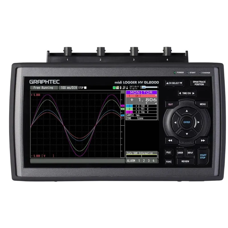 Graphtec GL2000 High-Speed and High Voltage TrueRMS Data Logger with 7" Color Display, 4-Channel