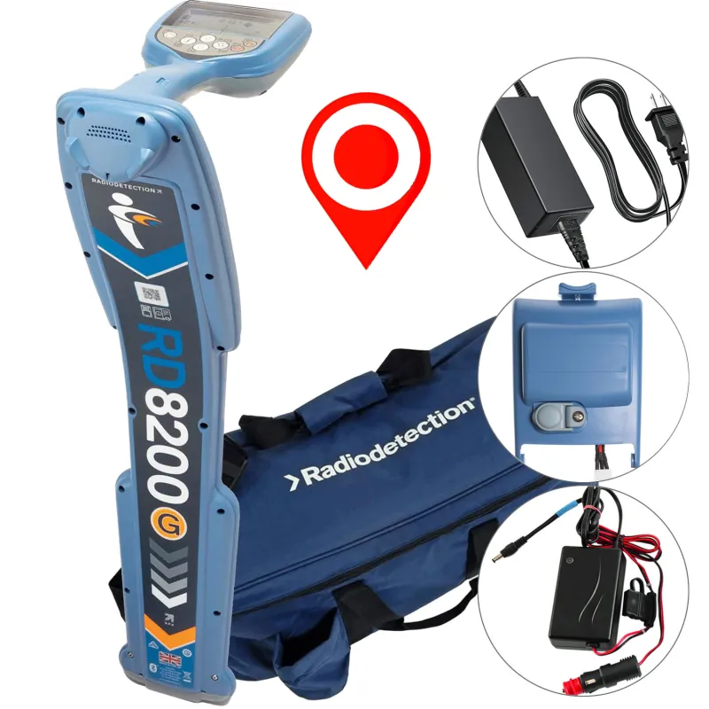 SPX Radiodetection RD8200G [10/RD8200G-BAG-R-UK] Alat Pendeteksi Pipa dan Kabel Presisi dengan Pencatatan Penggunaan & Penerima GPS, Baterai Isi Ulang, Tas Jinjit Lembut, Pengisi Daya Listrik, dan Pengisi Daya Otomatis