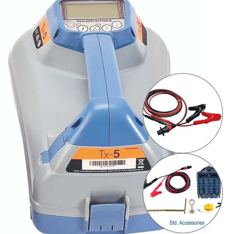 SPX Radiodetection TX-5 [10/TX5-BAN-UK] Pemancar Sinyal Multifungsi dengan Steker dan Soket Berisolasi (Konektor Banana) serta Kabel Sambungan Langsung