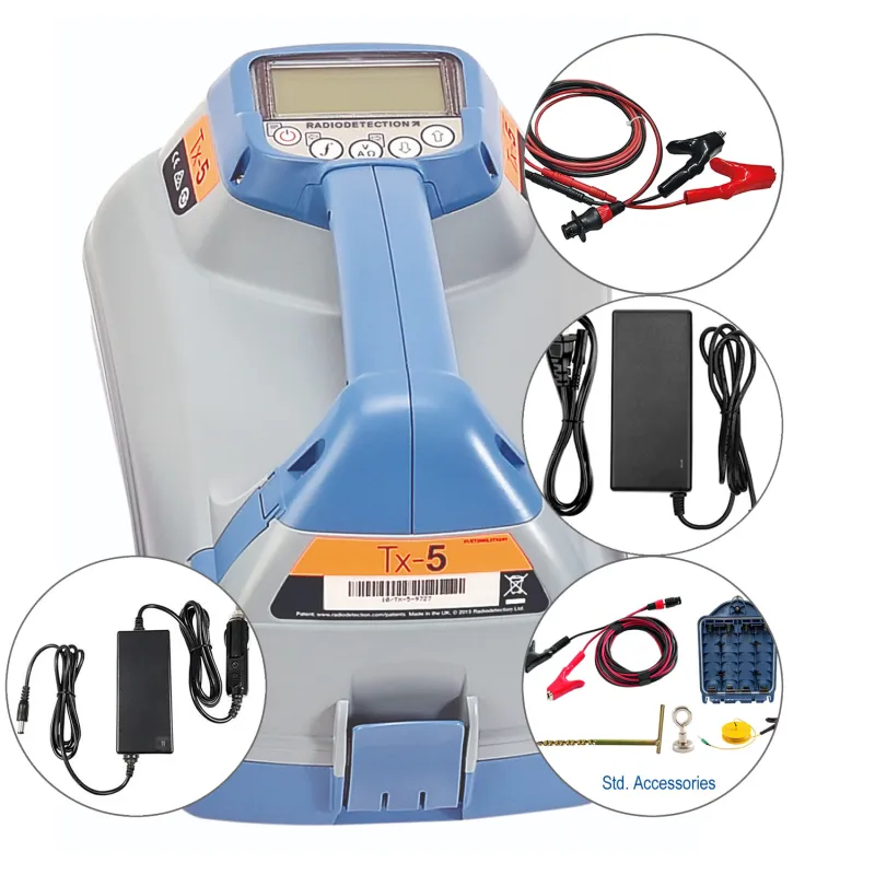 SPX Radiodetection TX-5 [10/TX5-R-BAN-UK] Multifunction Signal Transmitter with Complete Charge Pack (Insulated Plug and Socket Direct Connection Lead)